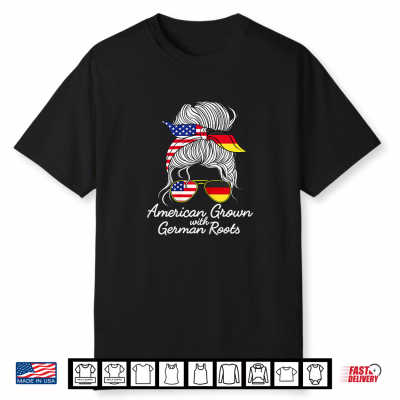 Usa Germany Heritage White Hair Messy Bun Women Girls Gift Shirt