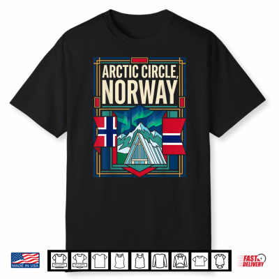 Arctic Circle Norway Flag Northern Lights Travel Graphic Shirt