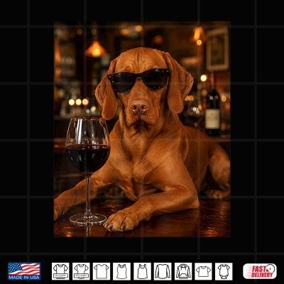 Design Vizsla Drinking Wine Sunglasses Funny Dog Meme Shirt