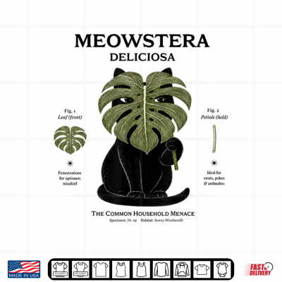 Meowstera Deliciosa Cute Black Cat Plant Lover Shirt 4 Design Meowstera Deliciosa Cute Black Cat Plant Lover Shirt