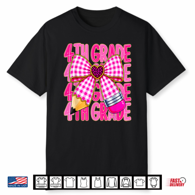 4Th Grade Girls Pink Coquette Bow Back To School Student Shirt