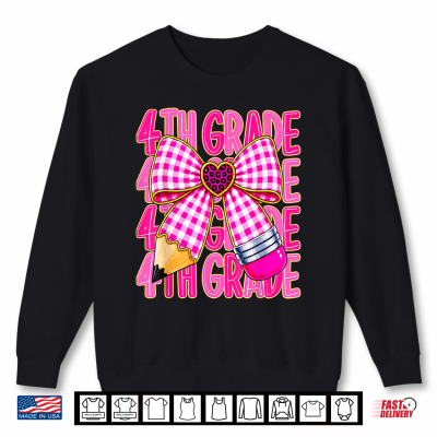 Sweatshirt 4th Grade Girls Pink Coquette Bow Back to School Student Shirt