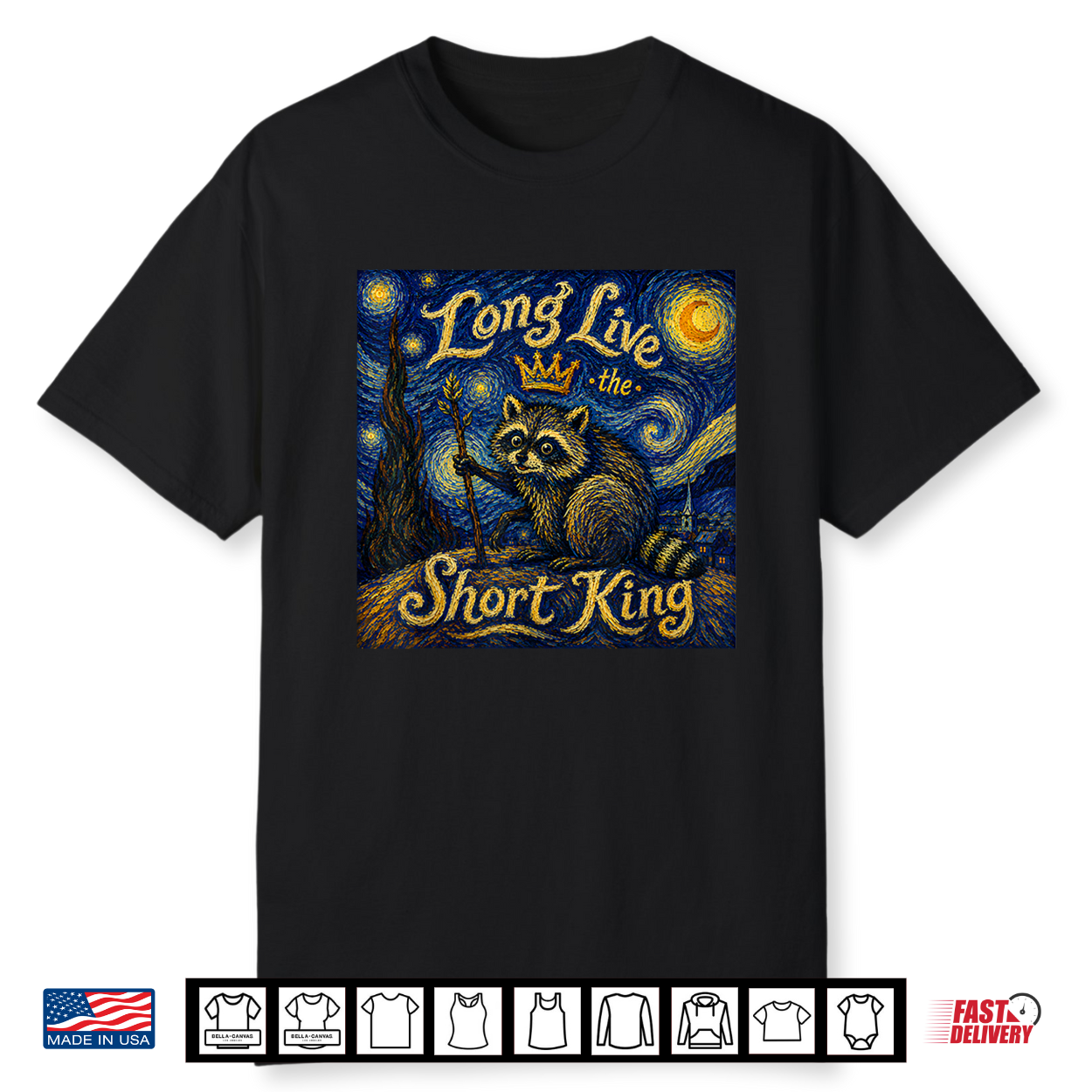 Jimothy Raccoon Starry Night Van Gogh Art The Short King Shirt Jimothy Raccoon Starry Night Van Gogh Art The Short King Shirt