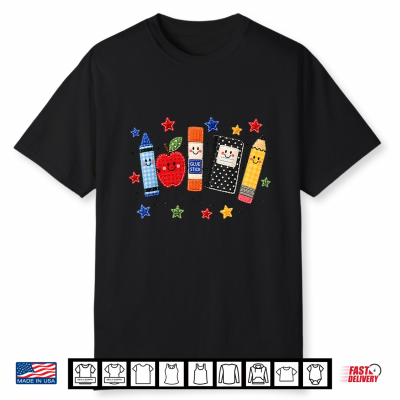 Cute School Supplies Apple Pencil Crayon Teacher Classroom Shirt