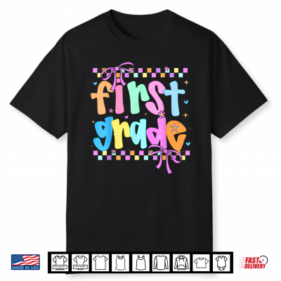 Pastel Checker Bow Coquette First Grade Back To School Shirt