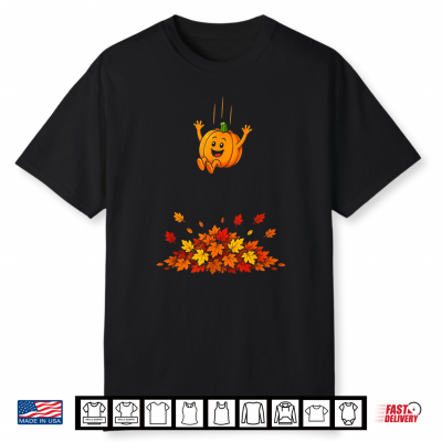Pumpkin Jumping Into Leaves Cute Fall Autumn Leaves Shirt