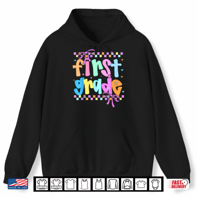 Hoodie Pastel Checker Bow Coquette First Grade Back to School Shirt
