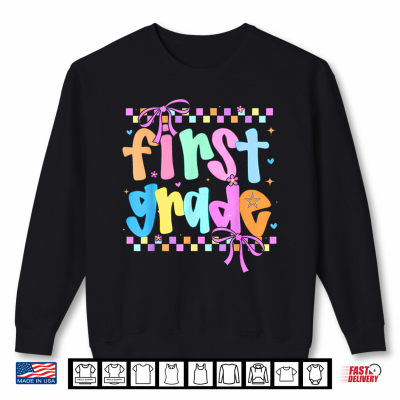 Sweatshirt Pastel Checker Bow Coquette First Grade Back to School Shirt