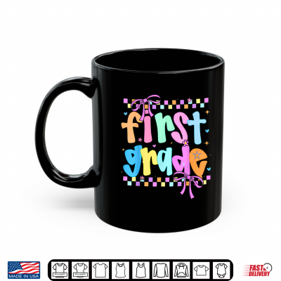 Mug Pastel Checker Bow Coquette First Grade Back to School Shirt