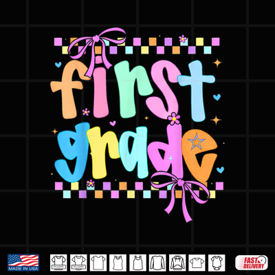 Design Pastel Checker Bow Coquette First Grade Back to School Shirt