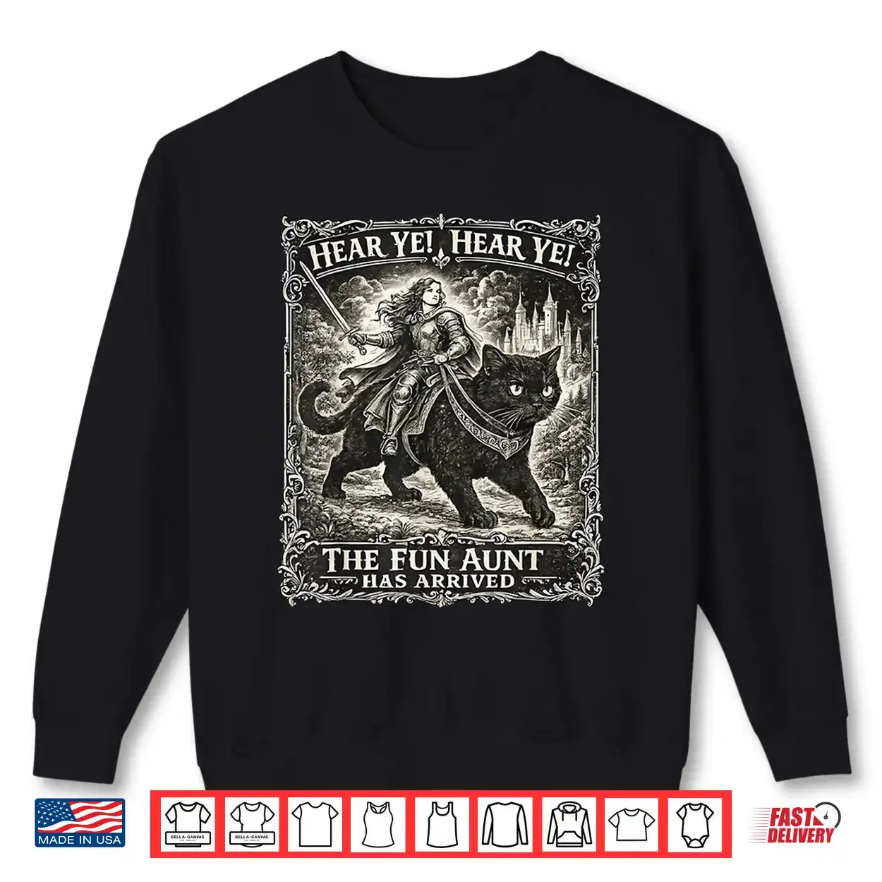 Hear Ye Fun Aunt Has Arrived Knight Riding Black Cat Kitten Shirt Hear Ye Fun Aunt Has Arrived Knight Riding Black Cat Kitten Shirt