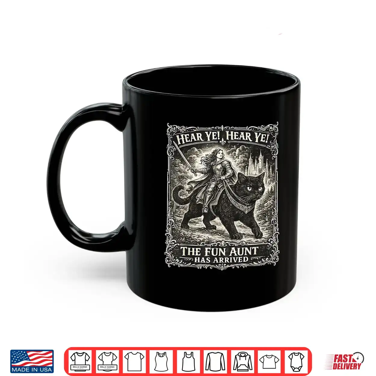 Hear Ye Fun Aunt Has Arrived Knight Riding Black Cat Kitten Shirt Hear Ye Fun Aunt Has Arrived Knight Riding Black Cat Kitten Shirt