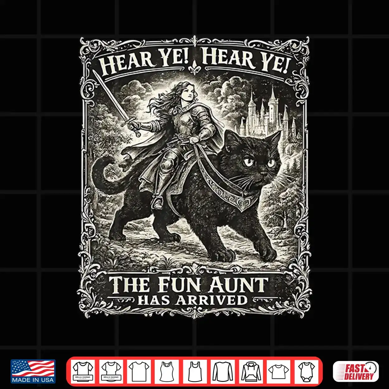 Hear Ye Fun Aunt Has Arrived Knight Riding Black Cat Kitten Shirt Hear Ye Fun Aunt Has Arrived Knight Riding Black Cat Kitten Shirt
