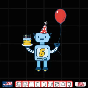 Design Kids 6th Birthday Robot for Six Year Old Shirt