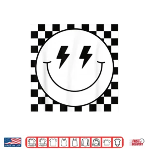 Retro Checkerboard Happy Face Lightning Bolt Eyes Graphic Shirt 4 Design Retro Checkerboard Happy Face Lightning Bolt Eyes Graphic Shirt