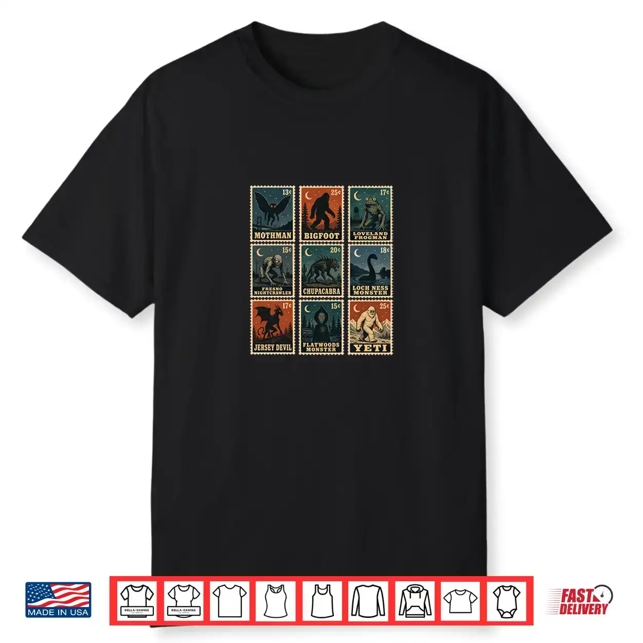 Cryptid Stamps Bigfoot Sasquatch Mothman Loch Ness Monster Shirt Cryptid Stamps Bigfoot Sasquatch Mothman Loch Ness Monster Shirt