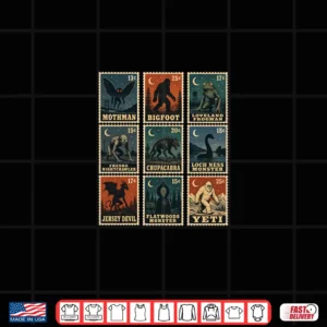 Cryptid Stamps Bigfoot Sasquatch Mothman Loch Ness Monster Shirt 4 Design Cryptid Stamps Bigfoot Sasquatch Mothman Loch Ness Monster Shirt
