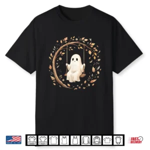 Cute Ghost Halloween Swing Spooky Fall Botanical Aesthetic Shirt