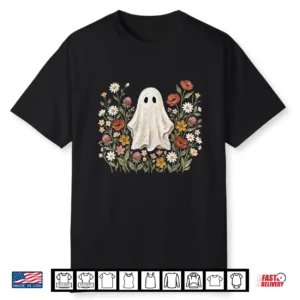Cute Ghost Wildflower Cottagecore Halloween Botanical Ghost Shirt
