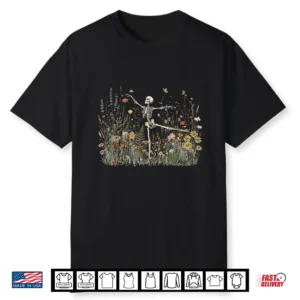 Cottagecore Skeleton Dancing Arabesque Wildflower Botanical Shirt