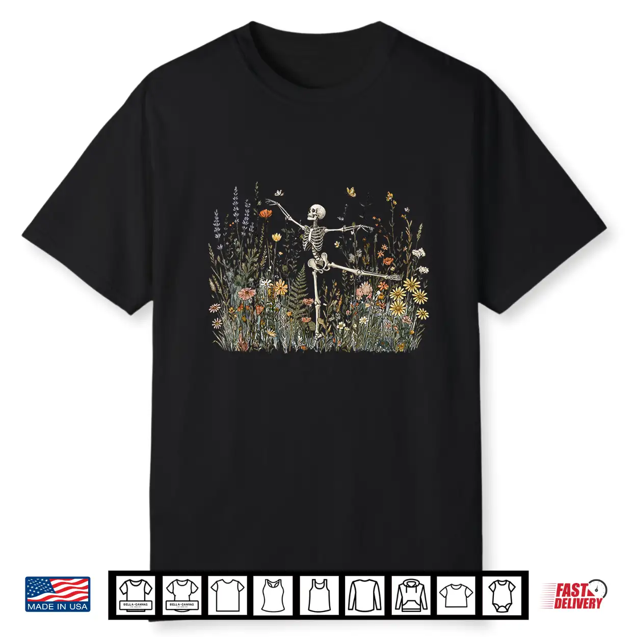 Cottagecore Skeleton Dancing Arabesque Wildflower Botanical Shirt Cottagecore Skeleton Dancing Arabesque Wildflower Botanical Shirt