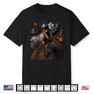 Emu Halloween Selfie Funny Scared Bird Spooky Meme Shirt