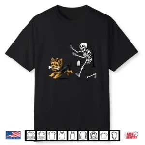Funny Yorkie Skeleton And Halloween Shirt