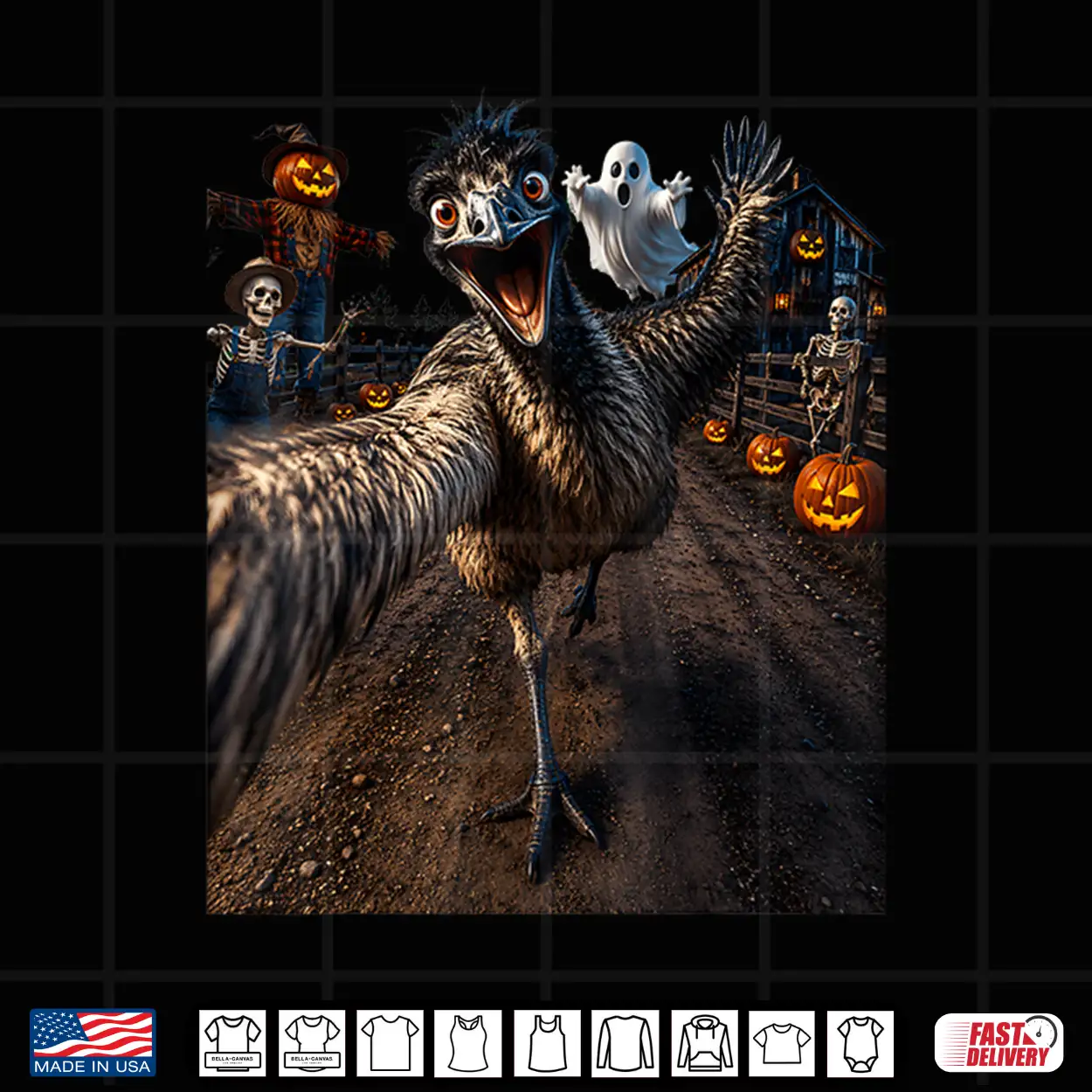 Emu Halloween Selfie Funny Scared Bird Spooky Meme Shirt Emu Halloween Selfie Funny Scared Bird Spooky Meme Shirt