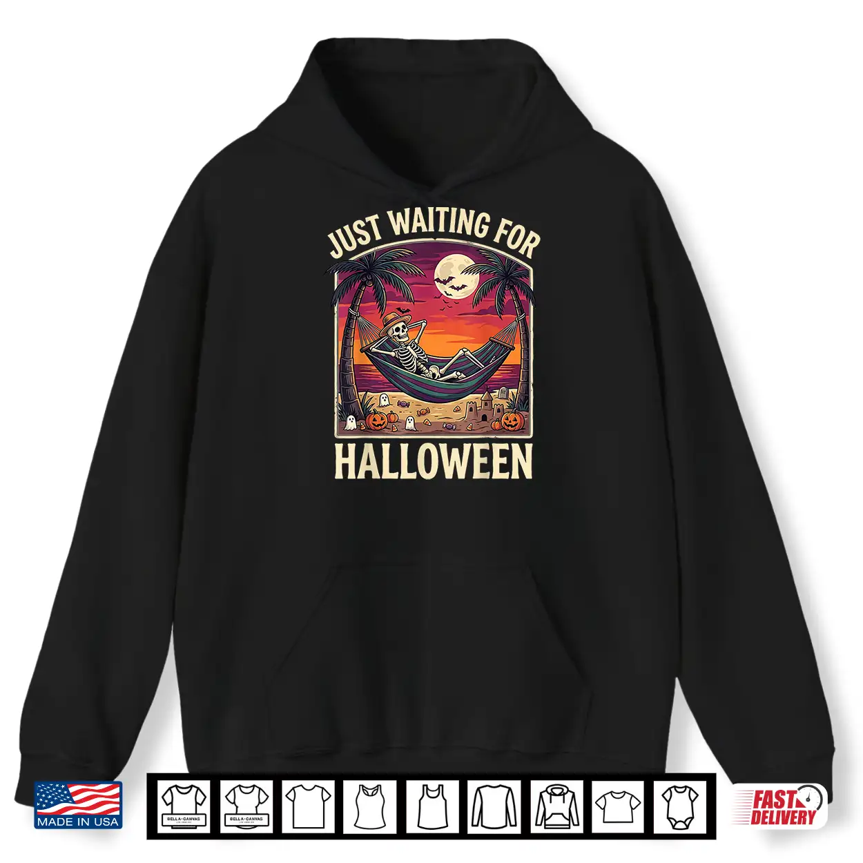 Just Waiting For Halloween Skeleton Beach Shirt Just Waiting For Halloween Skeleton Beach Shirt