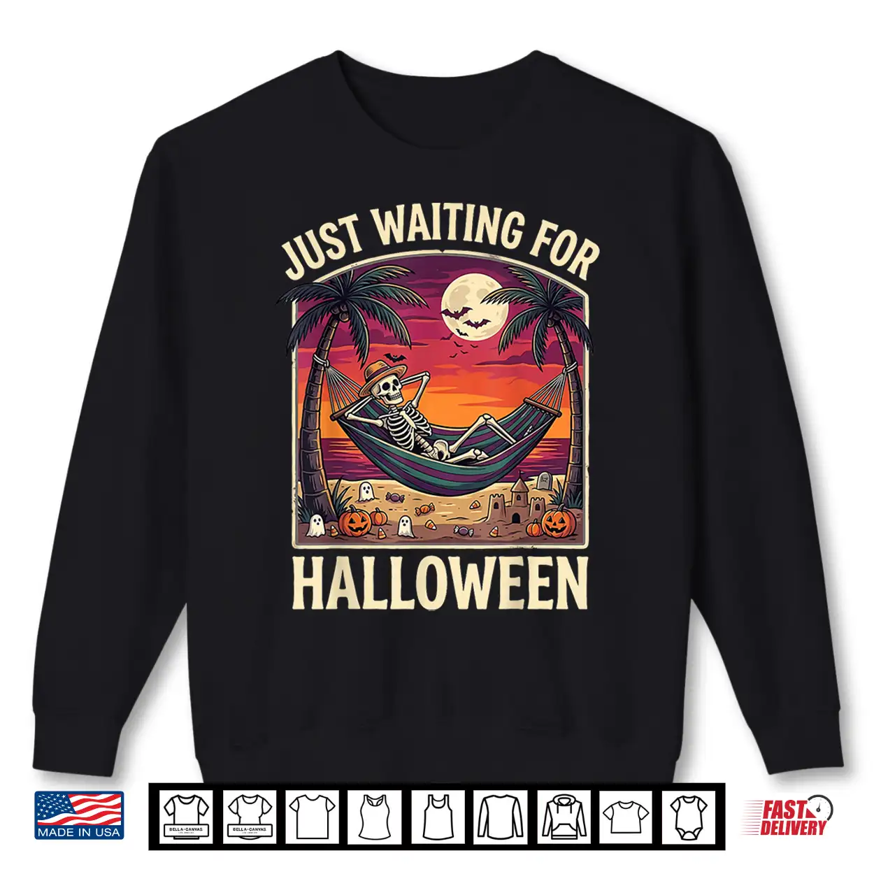 Just Waiting For Halloween Skeleton Beach Shirt Just Waiting For Halloween Skeleton Beach Shirt