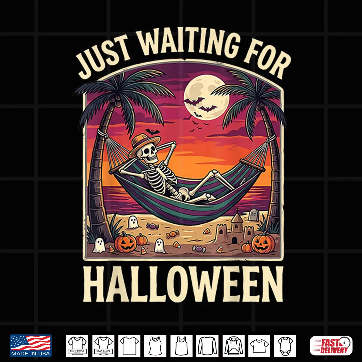 Just Waiting For Halloween Skeleton Beach Shirt Just Waiting For Halloween Skeleton Beach Shirt