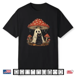 Mushroom Ghost Cottagecore Halloween Ghost And Black Cat Shirt