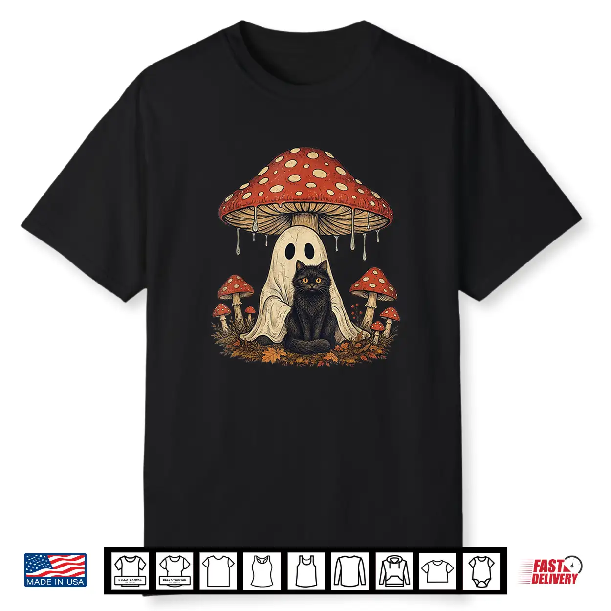 Mushroom Ghost Cottagecore Halloween Ghost And Black Cat Shirt Mushroom Ghost Cottagecore Halloween Ghost And Black Cat Shirt