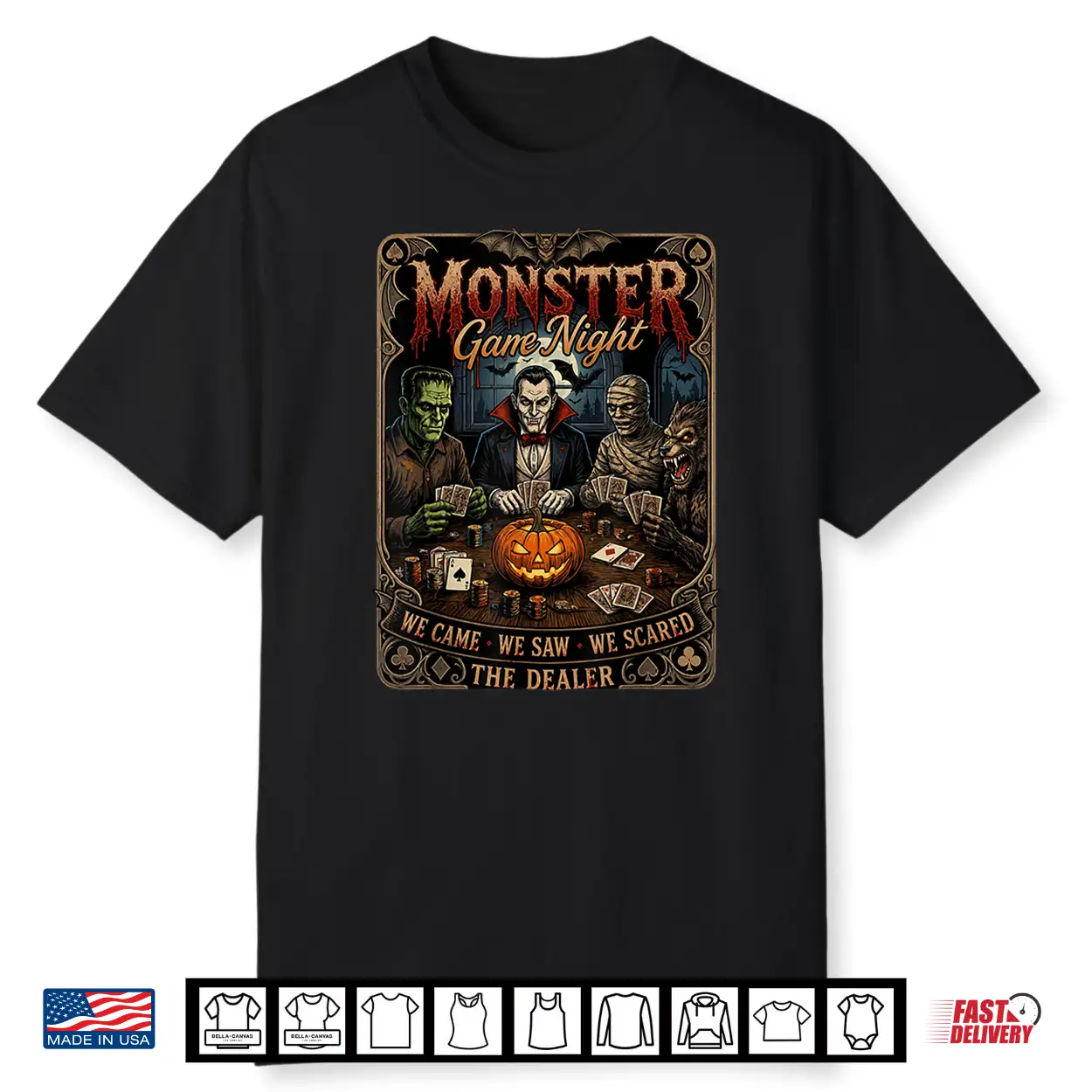 Monster Game Night Funny Halloween Card Player Graphic Shirt Monster Game Night Funny Halloween Card Player Graphic Shirt