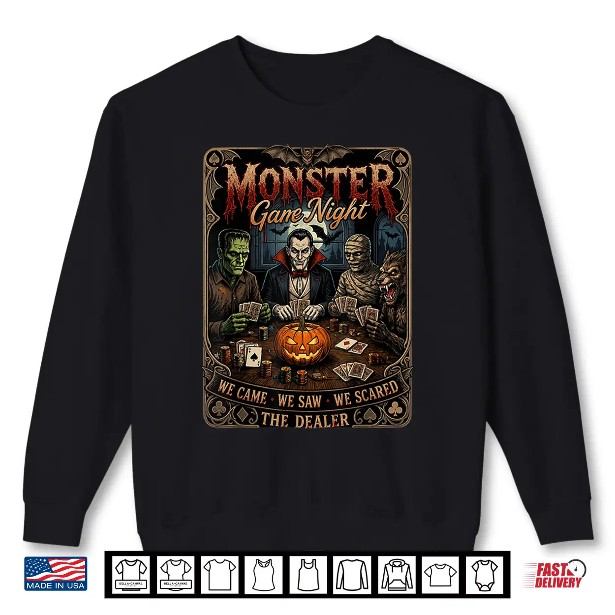 Monster Game Night Funny Halloween Card Player Graphic Shirt Monster Game Night Funny Halloween Card Player Graphic Shirt