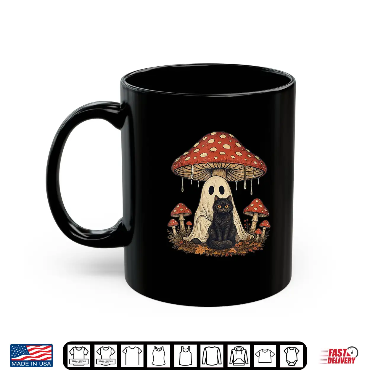 Mushroom Ghost Cottagecore Halloween Ghost And Black Cat Shirt Mushroom Ghost Cottagecore Halloween Ghost And Black Cat Shirt