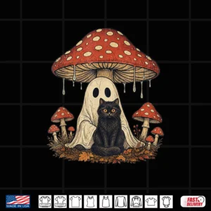 Mushroom Ghost Cottagecore Halloween Ghost And Black Cat Shirt 4 Design Mushroom Ghost Cottagecore Halloween Ghost and Black Cat Shirt