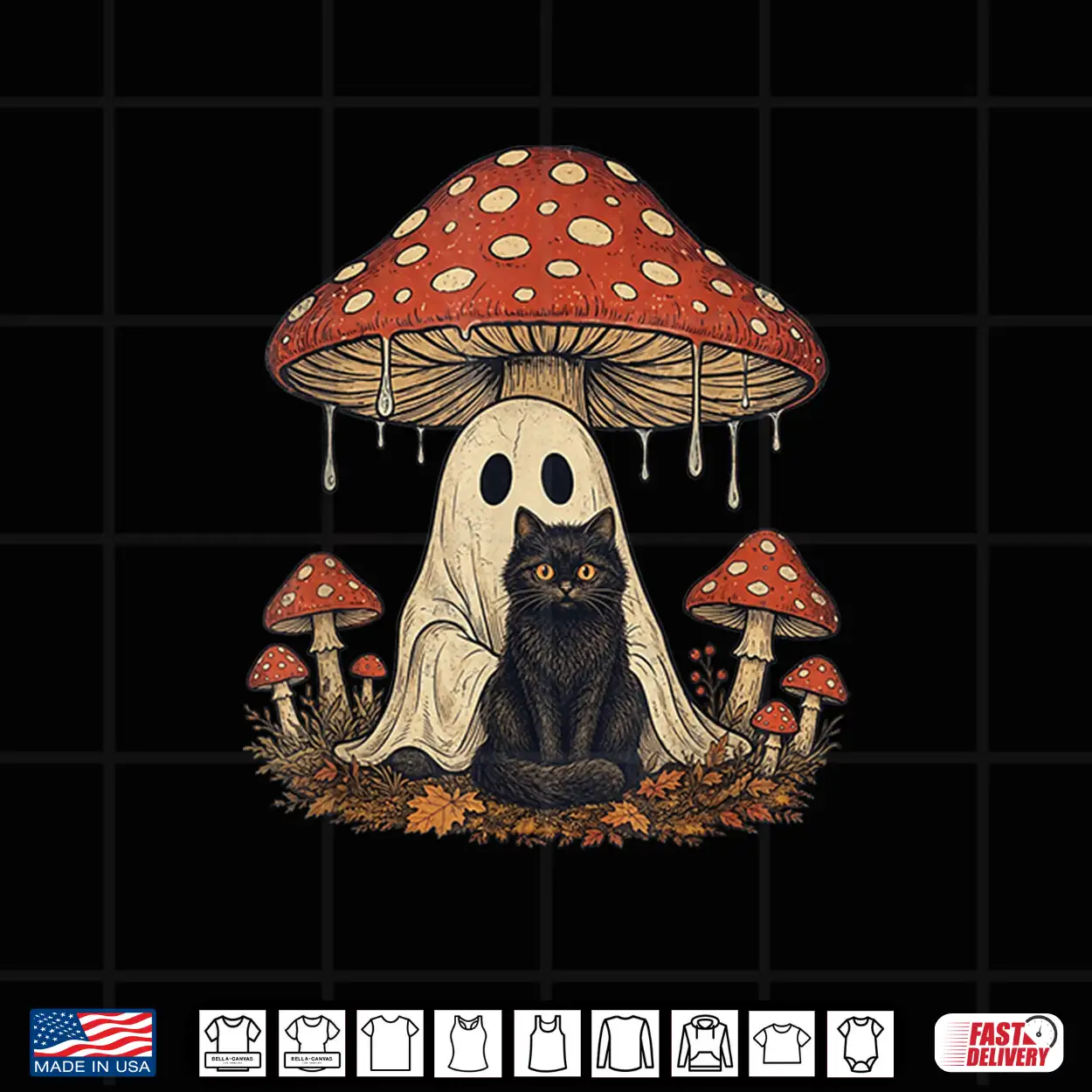 Mushroom Ghost Cottagecore Halloween Ghost And Black Cat Shirt Mushroom Ghost Cottagecore Halloween Ghost And Black Cat Shirt