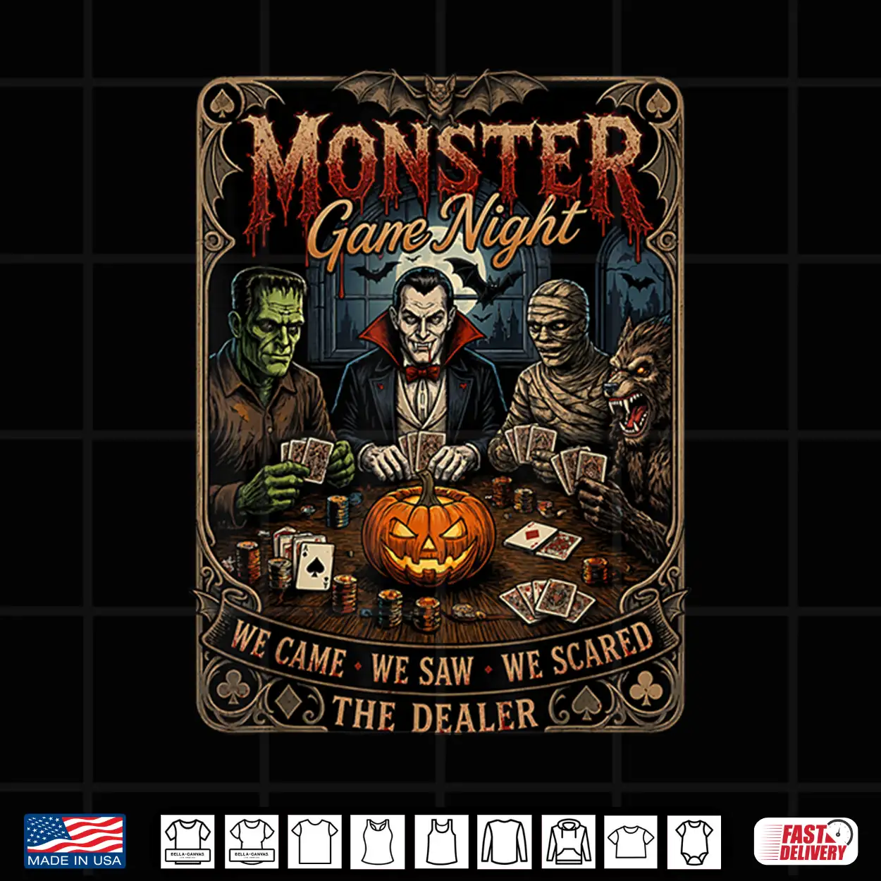 Monster Game Night Funny Halloween Card Player Graphic Shirt Monster Game Night Funny Halloween Card Player Graphic Shirt