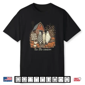 Spooky Halloween Ghost Pumpkin Patch Barn Autumn Fall Vibes Shirt
