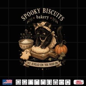 Spooky Biscuits Bakery Funny Black Cat Baking Halloween Tee Shirt 4 Design Spooky Biscuits Bakery Funny Black Cat Baking Halloween Tee Shirt