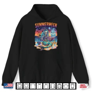 Summerween Mermaid Skeleton Beach Halloween Flamingo Lovers Shirt 1 Hoodie Summerween Mermaid Skeleton Beach Halloween Flamingo Lovers Shirt