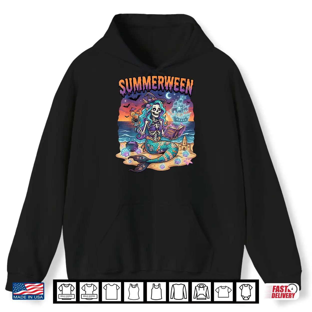 Summerween Mermaid Skeleton Beach Halloween Flamingo Lovers Shirt Summerween Mermaid Skeleton Beach Halloween Flamingo Lovers Shirt