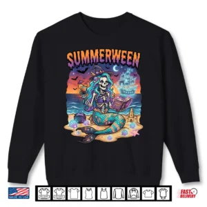 Summerween Mermaid Skeleton Beach Halloween Flamingo Lovers Shirt 2 Sweatshirt Summerween Mermaid Skeleton Beach Halloween Flamingo Lovers Shirt