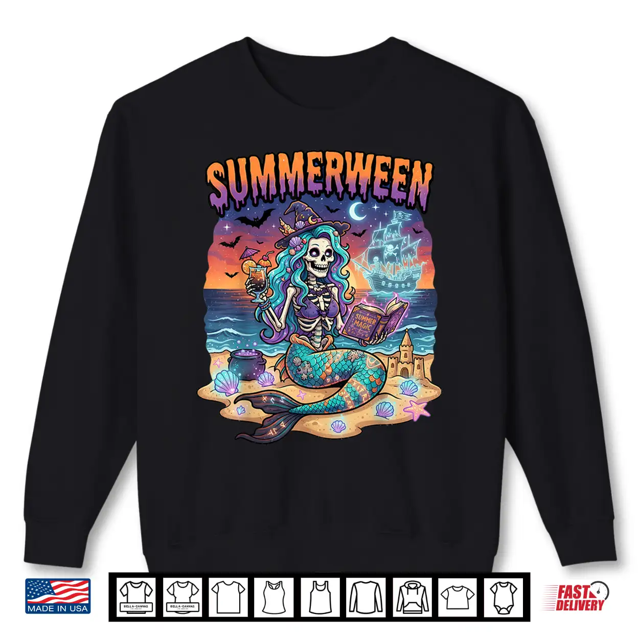 Summerween Mermaid Skeleton Beach Halloween Flamingo Lovers Shirt Summerween Mermaid Skeleton Beach Halloween Flamingo Lovers Shirt