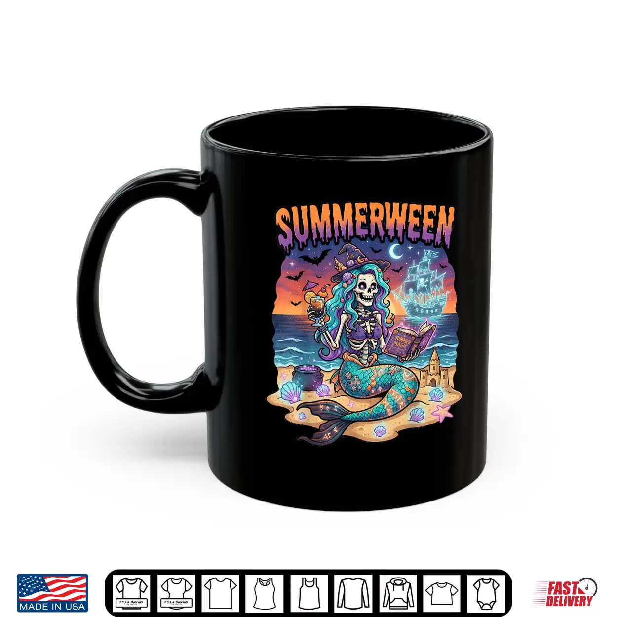 Summerween Mermaid Skeleton Beach Halloween Flamingo Lovers Shirt Summerween Mermaid Skeleton Beach Halloween Flamingo Lovers Shirt