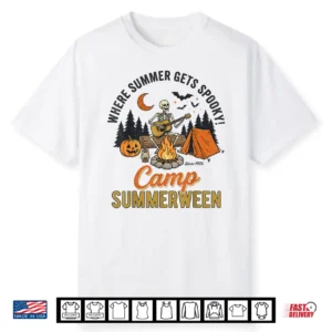 Summerween Where Summer Gets Spooky Camping Skeleton Camper Shirt