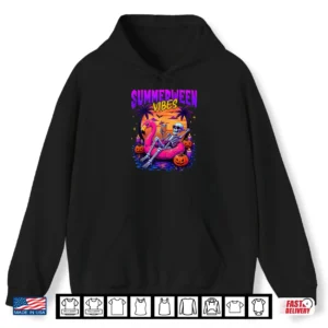 Summerween Vibes Skeleton Floating In Flamingo Beach Summer Shirt 1 Hoodie Summerween Vibes Skeleton Floating in Flamingo Beach Summer Shirt