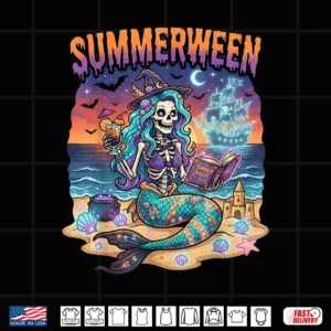 Summerween Mermaid Skeleton Beach Halloween Flamingo Lovers Shirt 4 Design Summerween Mermaid Skeleton Beach Halloween Flamingo Lovers Shirt