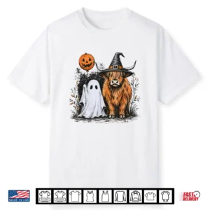 Cute Fall Highland Cow Spooky Ghost Autumn Pumpkin Halloween Shirt